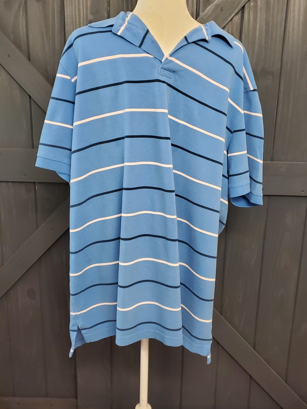 Merona Light Blue Polo with Navy & White Stripes